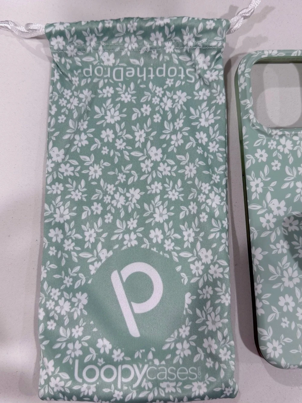 Loopy Case Mint Green Floral Phone Case with Grip - iPhone 15 pro max